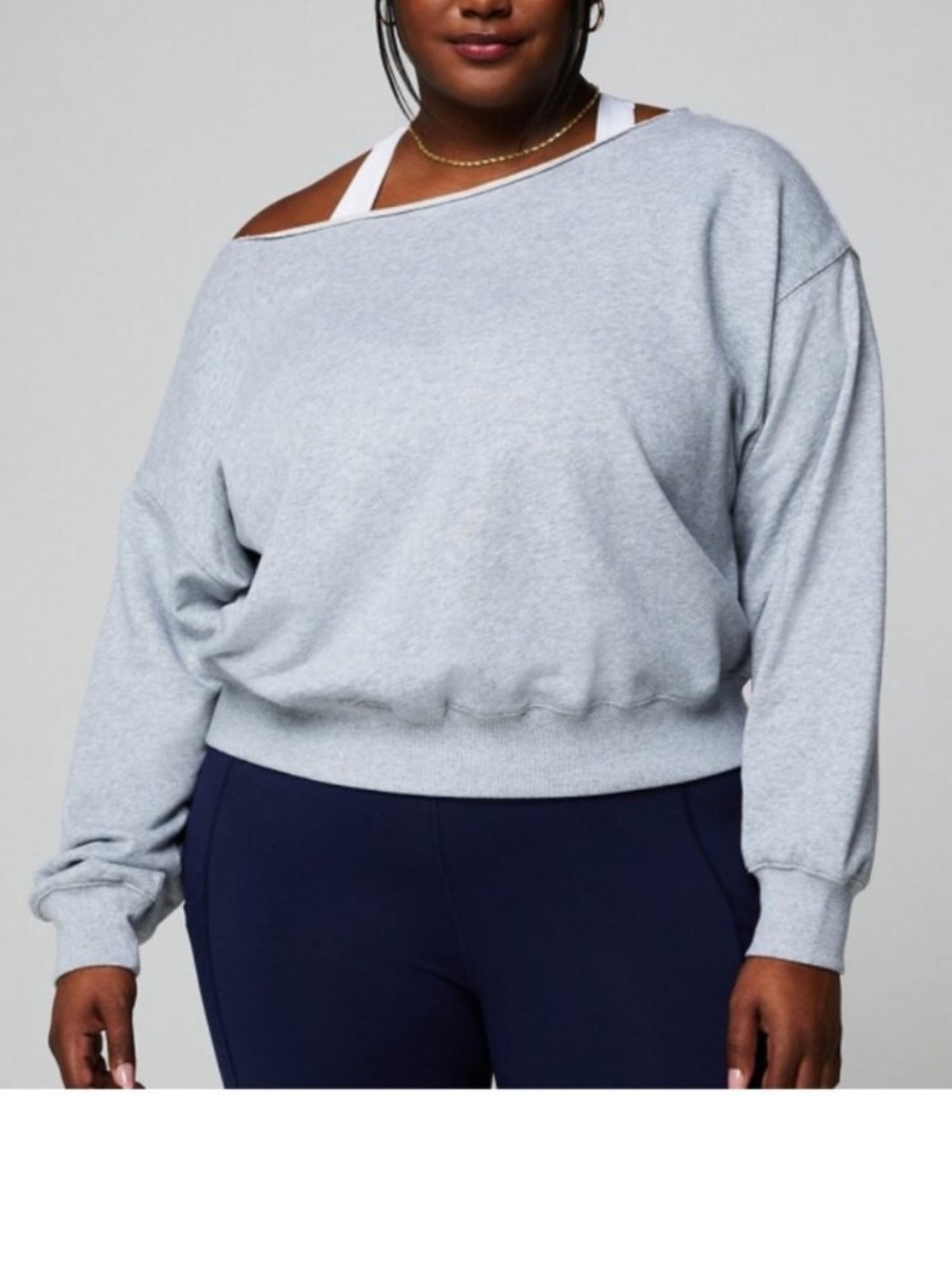 Fabletics Year Round Terry Off Shoulder Sweatshirt Grey Heather Size XXL NEW